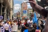 Neighborhood Defender Services lawyers rally to protest their workplace conditions.