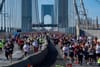 Thousands of runners on the upper roadway of the Verrazzano Bridge during the 2021 marathon.